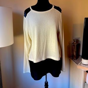 Black and Ivory Sweater with a Touch of Leather